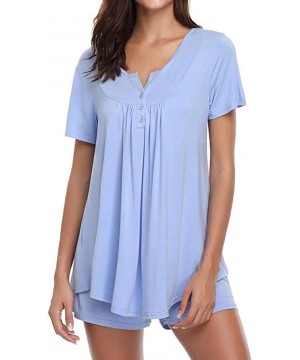 Sets Tops Women's Button Short Sleeve Sleepwear Set Pajama Sets Bamboo Tank and Shorts Set - Blue - CQ18H6H5XKN