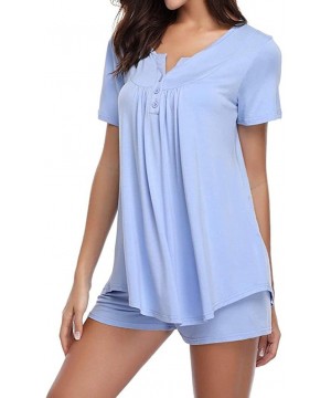 Sets Tops Women's Button Short Sleeve Sleepwear Set Pajama Sets Bamboo Tank and Shorts Set - Blue - CQ18H6H5XKN