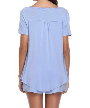 Sets Tops Women's Button Short Sleeve Sleepwear Set Pajama Sets Bamboo Tank and Shorts Set - Blue - CQ18H6H5XKN