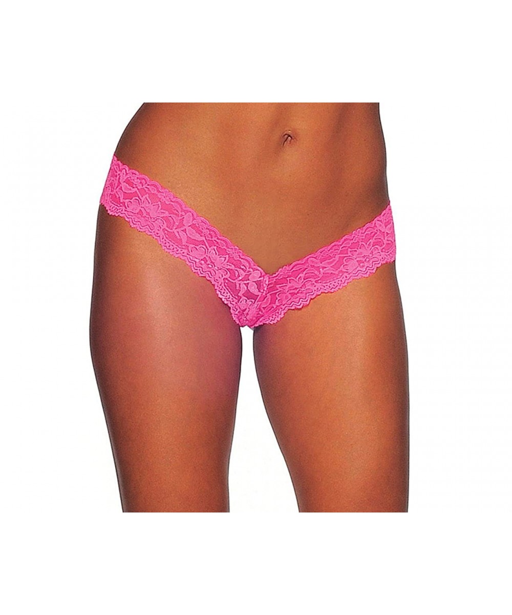 Panties Women's Lace V Front Thong - Neon Pink - C311CKS68MB