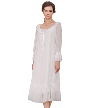 Nightgowns & Sleepshirts Women's Lace Vintage Victorian Nightgown Sheer Long Sleeve Sleep Dress - Style 2-white - C018RY4XL8N