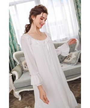 Nightgowns & Sleepshirts Women's Lace Vintage Victorian Nightgown Sheer Long Sleeve Sleep Dress - Style 2-white - C018RY4XL8N