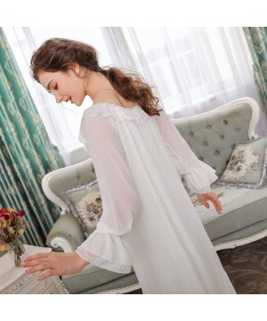 Nightgowns & Sleepshirts Women's Lace Vintage Victorian Nightgown Sheer Long Sleeve Sleep Dress - Style 2-white - C018RY4XL8N