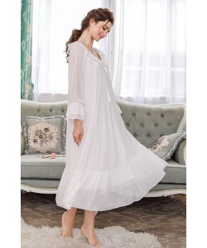 Nightgowns & Sleepshirts Women's Lace Vintage Victorian Nightgown Sheer Long Sleeve Sleep Dress - Style 2-white - C018RY4XL8N