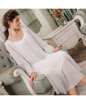 Nightgowns & Sleepshirts Women's Lace Vintage Victorian Nightgown Sheer Long Sleeve Sleep Dress - Style 2-white - C018RY4XL8N