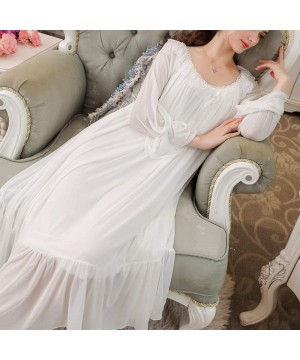 Nightgowns & Sleepshirts Women's Lace Vintage Victorian Nightgown Sheer Long Sleeve Sleep Dress - Style 2-white - C018RY4XL8N