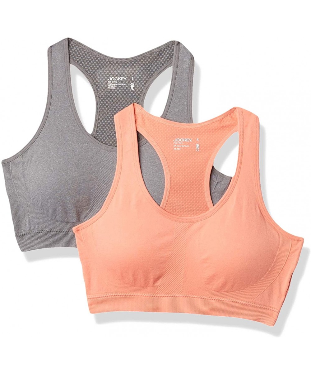 Bras Women's 2 Pack Removable Cup Seamless Bra - Apricot/Grey Melange - CS193QO6C8R