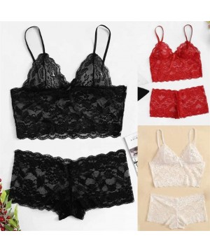 Sets Lingerie for Women for Sex Womens Sexy Lace Lingerie Velvet Pajamas Set Bodydoll Sleepwear Bra Underwear Z5 black - CW19...