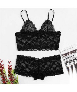 Sets Lingerie for Women for Sex Womens Sexy Lace Lingerie Velvet Pajamas Set Bodydoll Sleepwear Bra Underwear Z5 black - CW19...