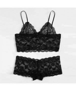 Sets Lingerie for Women for Sex Womens Sexy Lace Lingerie Velvet Pajamas Set Bodydoll Sleepwear Bra Underwear Z5 black - CW19...