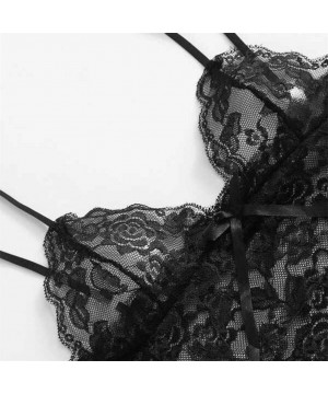 Sets Lingerie for Women for Sex Womens Sexy Lace Lingerie Velvet Pajamas Set Bodydoll Sleepwear Bra Underwear Z5 black - CW19...