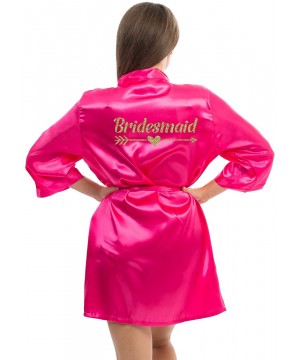 Robes Satin Robe for Bridesmaid Party with Gold Glitter - Fuxia-bridesmaid - CE190RR4T3X