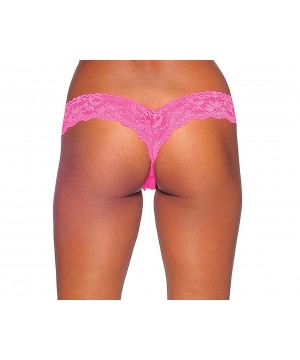 Panties Women's Lace V Front Thong - Neon Pink - C311CKS68MB