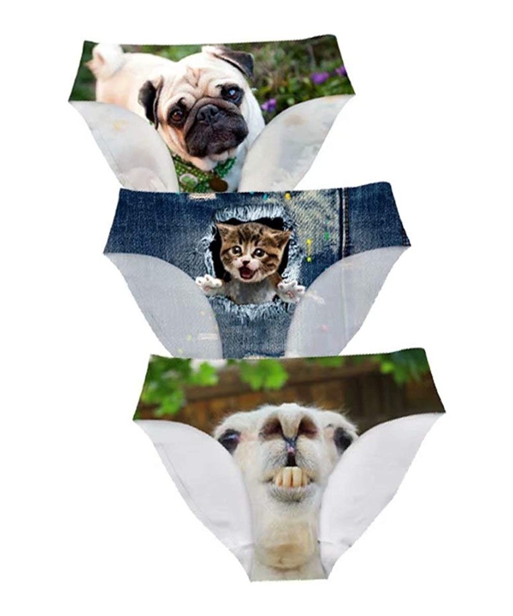 Panties Sexy Women Underwear Briefs Breathable Hipster Panty White Alpaca Print - 3 Pcs Animals 9 - CQ18LU0EZON