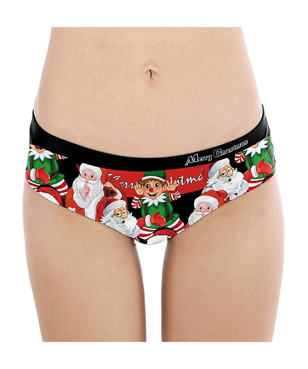 Slips Women Fashion Sexy Christmas Print Splice Briefs Panties Lingerie Underwear - Red - CD194DZGILX