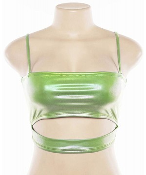 Camisoles & Tanks Women's Strappy Crop Top Shirts - Bralette- Wrap Around Tops- Halter Styles - Style/7 Fluorescent Green - C...