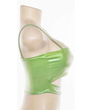 Camisoles & Tanks Women's Strappy Crop Top Shirts - Bralette- Wrap Around Tops- Halter Styles - Style/7 Fluorescent Green - C...