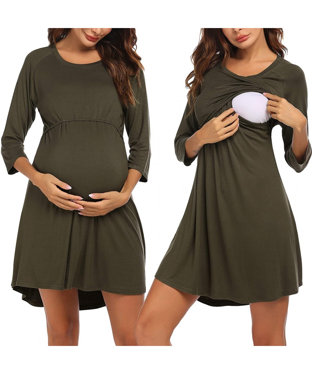 Nightgowns & Sleepshirts Women's Maternity Dress Nursing Nightgown for Breastfeeding Nightshirt Sleepwear - Army Green - CJ19...