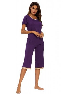 Sets Womens Modal Pajama Set Comfy Sleepwear Top with Capri Pants Pjs Petite Plus Size- Black- Small - B-lilac - C41943QOERI