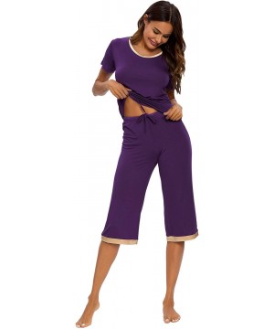 Sets Womens Modal Pajama Set Comfy Sleepwear Top with Capri Pants Pjs Petite Plus Size- Black- Small - B-lilac - C41943QOERI