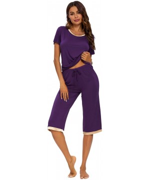 Sets Womens Modal Pajama Set Comfy Sleepwear Top with Capri Pants Pjs Petite Plus Size- Black- Small - B-lilac - C41943QOERI