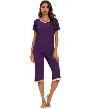 Sets Womens Modal Pajama Set Comfy Sleepwear Top with Capri Pants Pjs Petite Plus Size- Black- Small - B-lilac - C41943QOERI