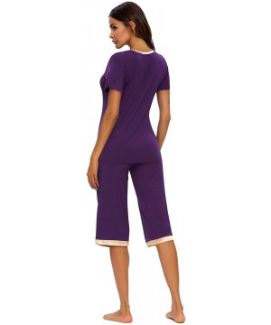 Sets Womens Modal Pajama Set Comfy Sleepwear Top with Capri Pants Pjs Petite Plus Size- Black- Small - B-lilac - C41943QOERI