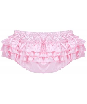 Briefs Men Sissy Frilly Panties Bloomers Ruffled Skirted Thong Satin Bikini Underwear Pajamas Lingerie - Pink - CR18WXRKQC0