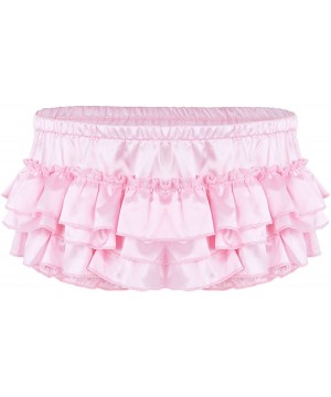 Briefs Men Sissy Frilly Panties Bloomers Ruffled Skirted Thong Satin Bikini Underwear Pajamas Lingerie - Pink - CR18WXRKQC0