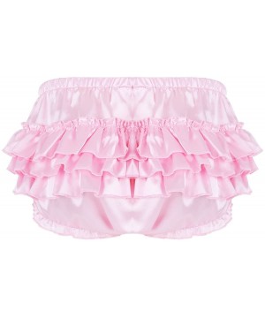 Briefs Men Sissy Frilly Panties Bloomers Ruffled Skirted Thong Satin Bikini Underwear Pajamas Lingerie - Pink - CR18WXRKQC0