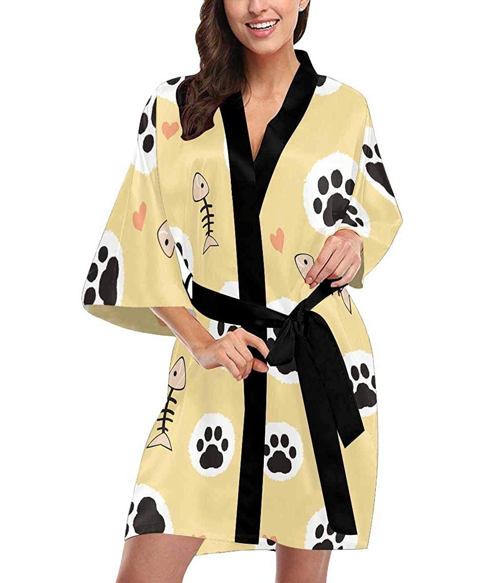 Robes Custom Paw Pattern Yellow Women Kimono Robes Beach Cover Up for Parties Wedding (XS-2XL) - Multi 1 - CR19C2D0UCD