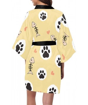 Robes Custom Paw Pattern Yellow Women Kimono Robes Beach Cover Up for Parties Wedding (XS-2XL) - Multi 1 - CR19C2D0UCD