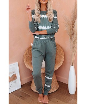 Sets Womens Tie Dye Printed Loungewear Striped Long Sleeve Tops and Pants Joggers Long Pajamas Set Sleepwear Grey Green - C01...