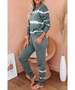 Sets Womens Tie Dye Printed Loungewear Striped Long Sleeve Tops and Pants Joggers Long Pajamas Set Sleepwear Grey Green - C01...