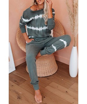 Sets Womens Tie Dye Printed Loungewear Striped Long Sleeve Tops and Pants Joggers Long Pajamas Set Sleepwear Grey Green - C01...