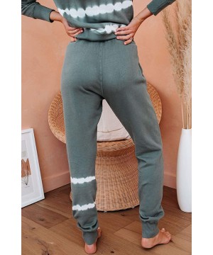 Sets Womens Tie Dye Printed Loungewear Striped Long Sleeve Tops and Pants Joggers Long Pajamas Set Sleepwear Grey Green - C01...