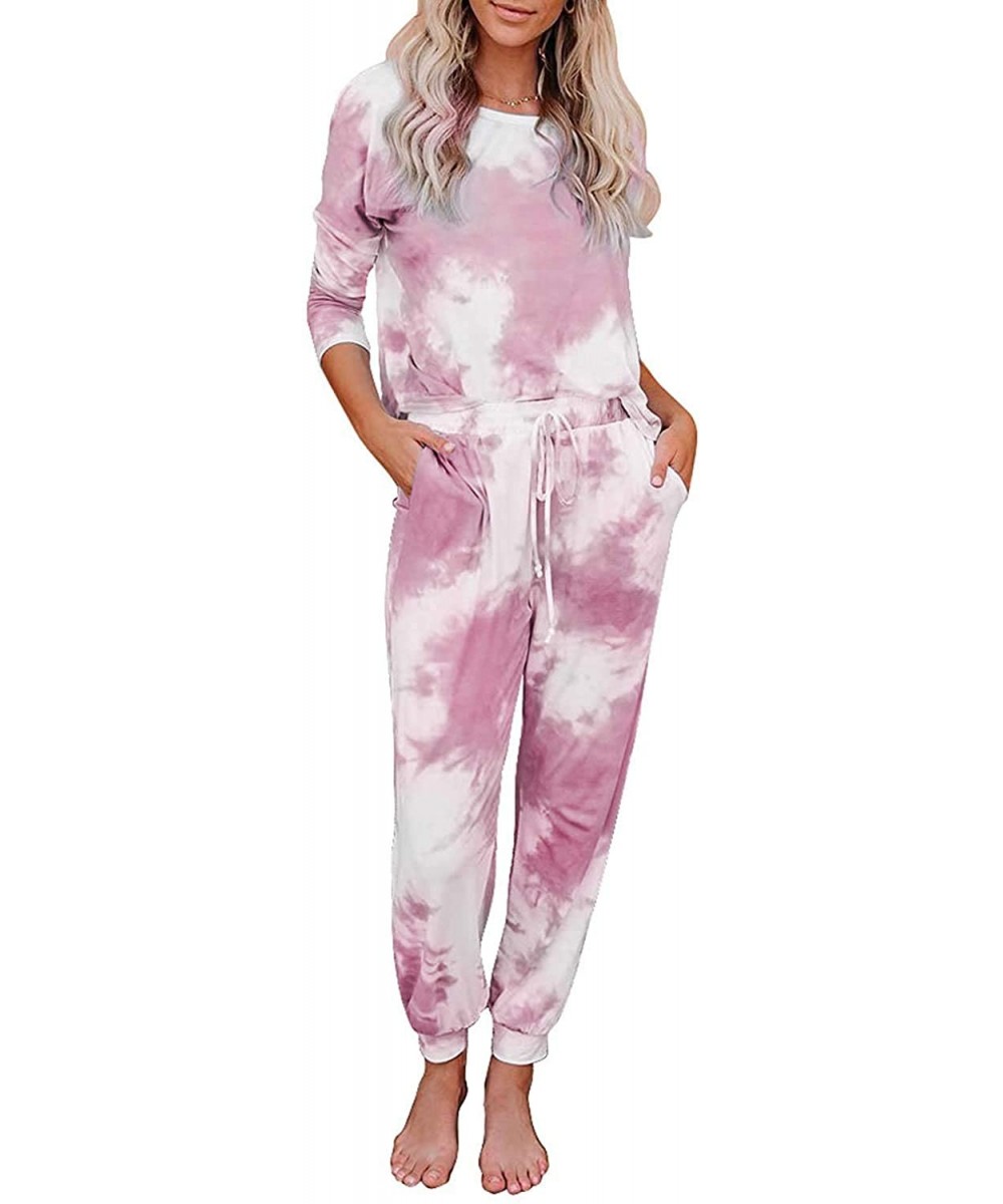 Sets Womens Printed Long Sleeve Pajamas Set PJ Set Nightwear Sleepwear Loungewear with Pockets - A Pink - CG197ZSAD4U