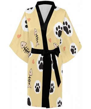 Robes Custom Paw Pattern Yellow Women Kimono Robes Beach Cover Up for Parties Wedding (XS-2XL) - Multi 1 - CR19C2D0UCD