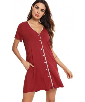 Nightgowns & Sleepshirts Sleepwear Womens Nightgown Sleeveless Sleep Shirt Lounge Dress Pockets V Neck Nightshirt - A-red - C...