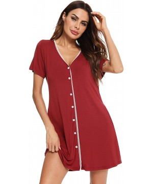 Nightgowns & Sleepshirts Sleepwear Womens Nightgown Sleeveless Sleep Shirt Lounge Dress Pockets V Neck Nightshirt - A-red - C...