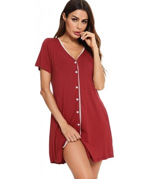 Nightgowns & Sleepshirts Sleepwear Womens Nightgown Sleeveless Sleep Shirt Lounge Dress Pockets V Neck Nightshirt - A-red - C...