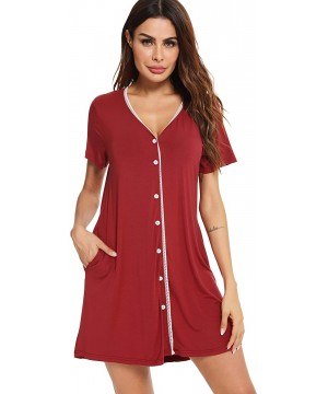 Nightgowns & Sleepshirts Sleepwear Womens Nightgown Sleeveless Sleep Shirt Lounge Dress Pockets V Neck Nightshirt - A-red - C...