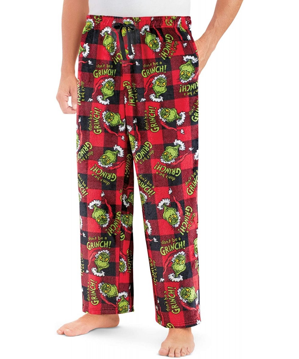 Sleep Sets Grinch Soft Fleece Lounge Pants with Elastic Waist - Comfortable Holiday Pants - Red - CQ18ZA4IQ32