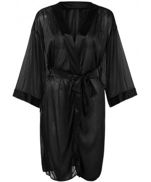 Robes Women's Bathrobe- Women Faux Silk Satin Kimono Robe Lace Bathrobe Lingerie Pajamas Dressing Gowns for Women Home Bathro...