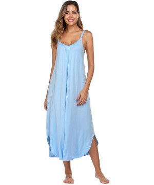 Robes Long Nightgown Sexy Full Slips Sleepwear Summer Racerback Sleepshirt Loose Chemise Lingerie for Women - Clear Blue - CI...