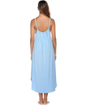 Robes Long Nightgown Sexy Full Slips Sleepwear Summer Racerback Sleepshirt Loose Chemise Lingerie for Women - Clear Blue - CI...