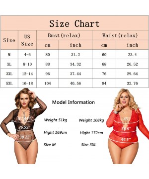 Shapewear Women's Lace Mesh Bodysuit Long Sleeve Leotard Plus Size Teddy Clubwear Top US 4-18 - Black - CY18XL2KM43