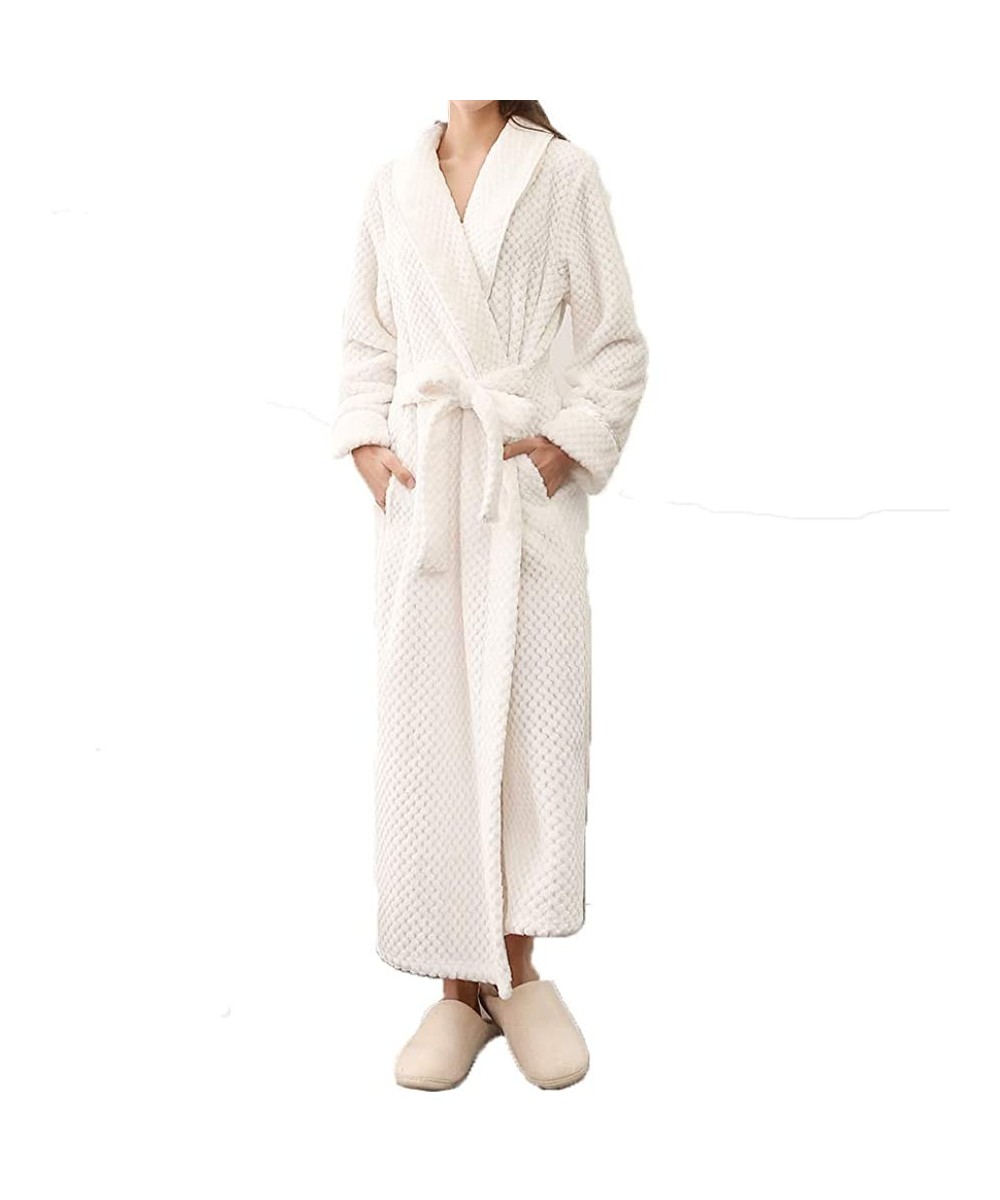 Robes Women's Soft Comfy Fleece Long Bathrobe Sleep wear with Side Pockets - White - CT198MRQADG