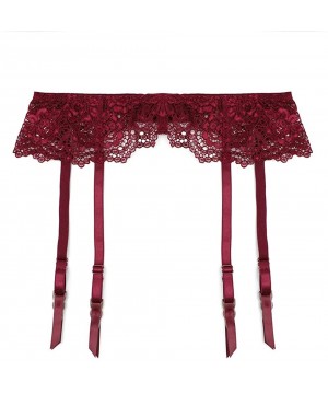 Garters & Garter Belts Floral Lace Garter Belt Stockings Sexy Underwear 2 pcs for Ladies - Wine Red - CZ196WSHCHG