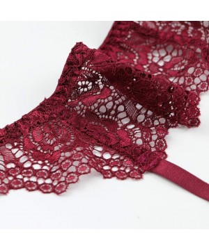 Garters & Garter Belts Floral Lace Garter Belt Stockings Sexy Underwear 2 pcs for Ladies - Wine Red - CZ196WSHCHG